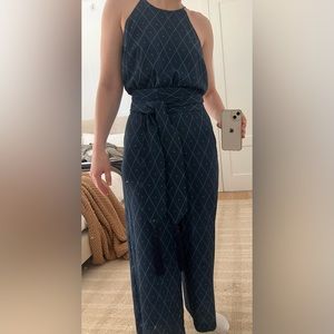 Summer jumpsuit in dark blue with geometric pattern size Small